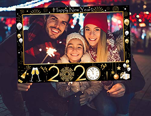 2020 Happy New Year's Eve Photo Booth Prop Frame Gold Black Party Favors Holiday Decorations Supplies Assembly Needed
