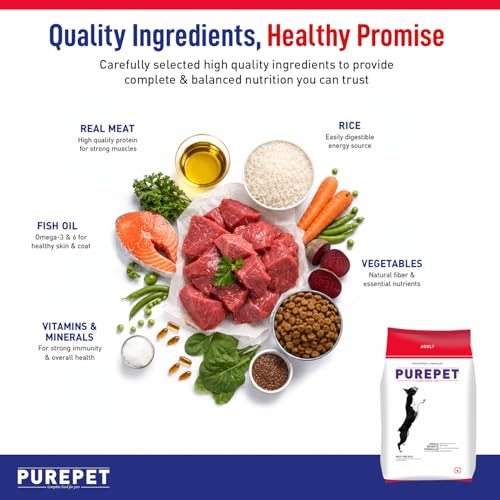 Image of Purepet Adult Dry Dog Food 10kg | Meat & Rice Flavour | Promotes Health & Vitality | Immune Support | Healthy Digestion | Nutrient Rich