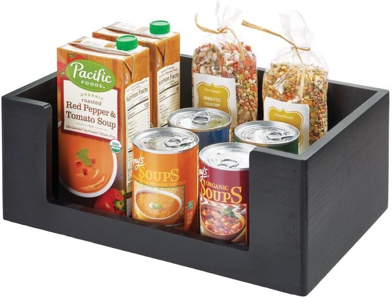 The Home Edit by iDesign Open Front Paulownia Wood Multi-Purpose Storage Bin, Black