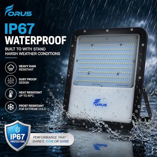 Image of Forus 200W LED Flood Light Outdoor, IP67 Waterproof Wall Mounted Outside Light, High Bright Daylight White LED Flood Light for Parking, Society, Industrial & Flood Lighting with 4 Years Warranty-1 Pc