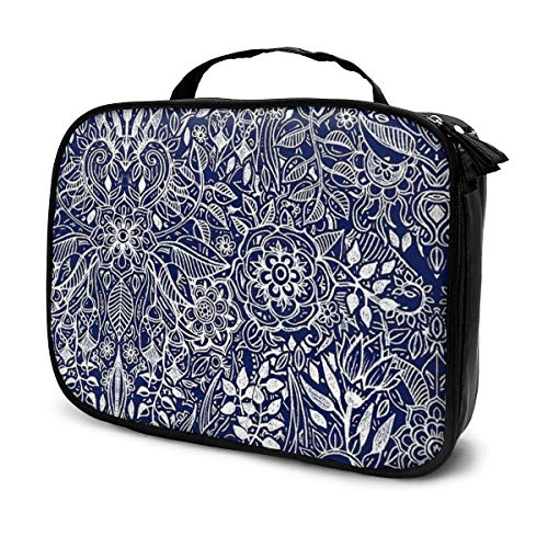 Preisvergleich Produktbild Kosmetiktasche, blau, aufwendiges Blumenmuster auf blauem Hintergrund, Aufbewahrungstasche, tragbar, multifunktional, Tragetasche, geeignet für Sport, Fitnessstudio, Yoga, Strand, Baden