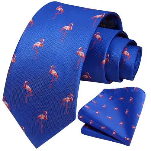 Image of HISDERN Ties for Men Classic Animal Tie and Pocket Square Set Jacquard Woven Silk Neckties Handkerchief Wedding Party