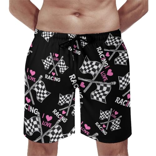 I Love Racing Rally Flags Mens Swim Trunks Quick Dry Board Shorts Beach Swimwear Bathing Suits 5