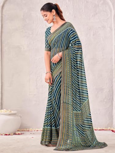 Image of SIRIL Women's Georgette Printed Saree with Unstitched Blouse Piece
