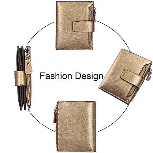 Lavemi Small Compact Women Wallet Rfid Blocking Genuine Leather Bifold Purse With Id Windows(Gold Brown) #TOP2
