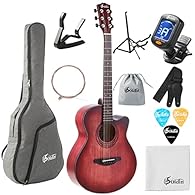 HIGH QUALITY MATERIALS - PremiumAAA spruce solid top with laser sound hole flower,linden back and sides with X bracing brings you richer and brighter sound. STAY IN TUNE - Constructed with phosphor bronze strings with High Carbon Steel Hex Core and h...