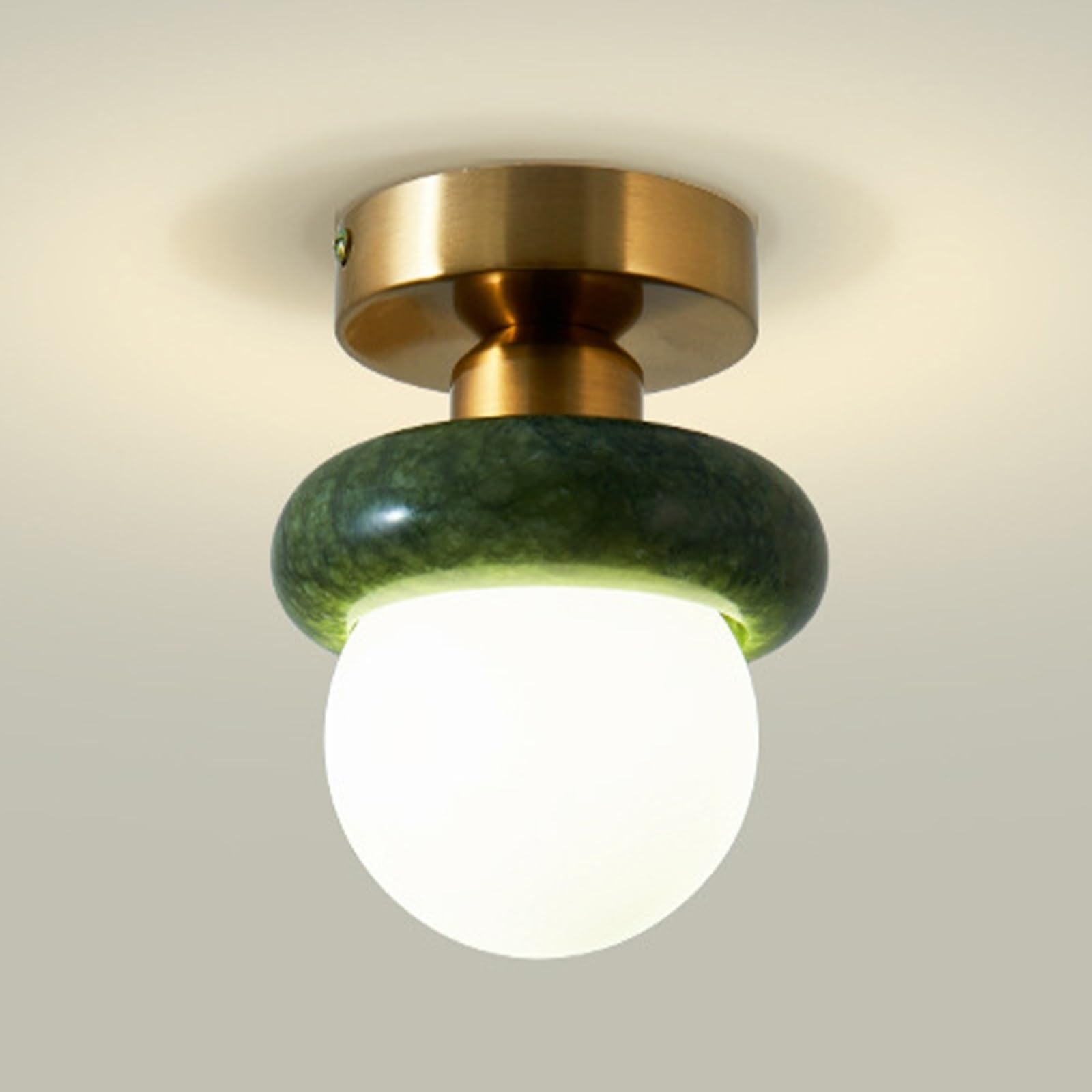 Jadssox Lampa Sufitowa Z Zielonego Marmuru, Szklana Kula Blisko Lampy Sufitowej, Oświetlenie Sufitowe Z Alabastru Nordyckiego, Nowoczesne Złote Lampy Sufitowe Do Schodów W Przedpokoju(12 * 17cm)
