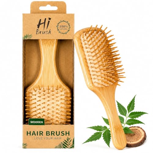 Image of KAIDAA Neem Bamboo Wooden Hair Brush Soaked in Amla & Bhringraj oil | Anti-Static Detangling Brush