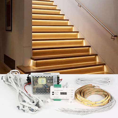 XLSBZ Illuminazione per gradini a LED con sensore di movimento, 20 livelli, set completo (luce calda 2700 K)