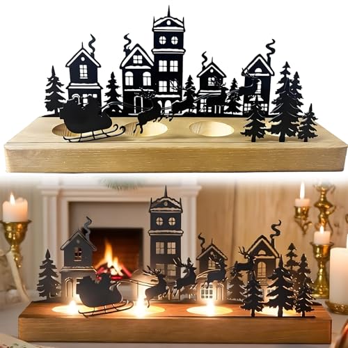 Kerzenhalter Adventskranz Schwarz für 4 Teelichter – Holz Länglich...