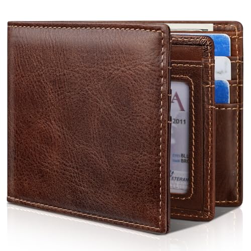 Image of Artpaxy Mens Wallet Bifold Genuine Leather RFID Blocking Wallet for Men with 1 ID Window 13 Card Holders 2 cash pockets 1 Gift Box