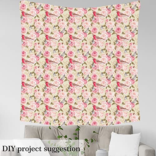 Watercolor Flowers Fabric by The Yard,Nature Botanical Leaves Decorative Fabric for Upholstery and Home DIY Projects,Jungle Birds Butterfly Precut Fabric Squres,Pink,1 Yard - Image 4