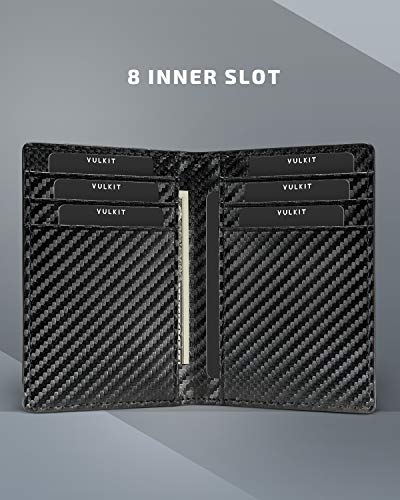 Image of VULKIT Bifold Front Pocket Slim Wallet RFID Blocking Minimalist Thin Leather Credit Card Holder Wallet for Men and Women Carbon Fiber