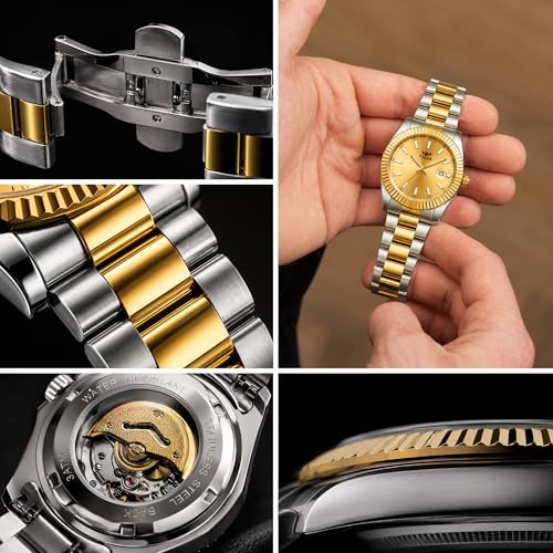 Image of Men's Analog Watch with Gold Sunray Dial, Fluted Bezel, Stainless Steel Two Tone Strap, Date Display & Quartz Movement