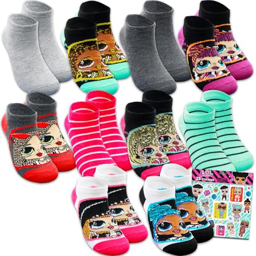 LOL Surprise Socks for Girls - Apparel Bundle With 10 Pairs, Kids Shoe Size 7-10 Plus Stickers | Ages 4-6 Years