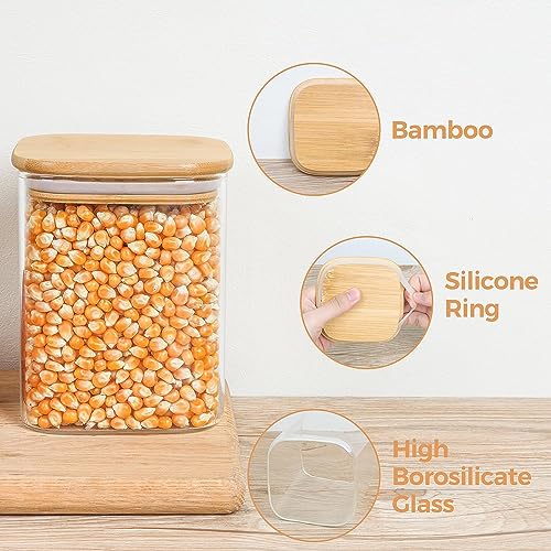 Image of MARTVIA Glass Food Storage Jars with Bamboo Lids 750ml Set of 6, Wide Mouth Lid Jar for Home Kitchen,Flour, Sugar, Coffee, Pasta, Oats, Grains, Cookies, Snacks (Sqaure 750 ML, SET OF 6)