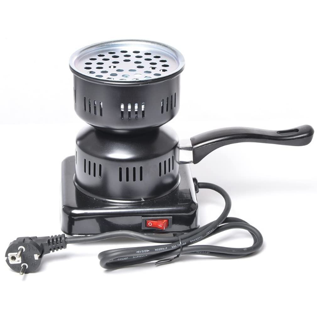 Quemador de Carbón Eléctrico, Quemador de Carbón 220V con Mango, Hornillo de Carbón de 600W de Potencia, para Cocina Casera BBQ, Hookah, Carbón de Coco, Té/Café y Camping(Negro)