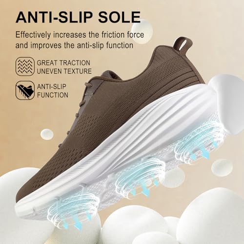 ZOVE Walking Shoes for Men Running Tennis Cushioning Shoes Non Slip Lightweight Athletic Workout Comfortable Sneakers Breathable Gym Jogging Sports Sneakers 8821 Brown 403