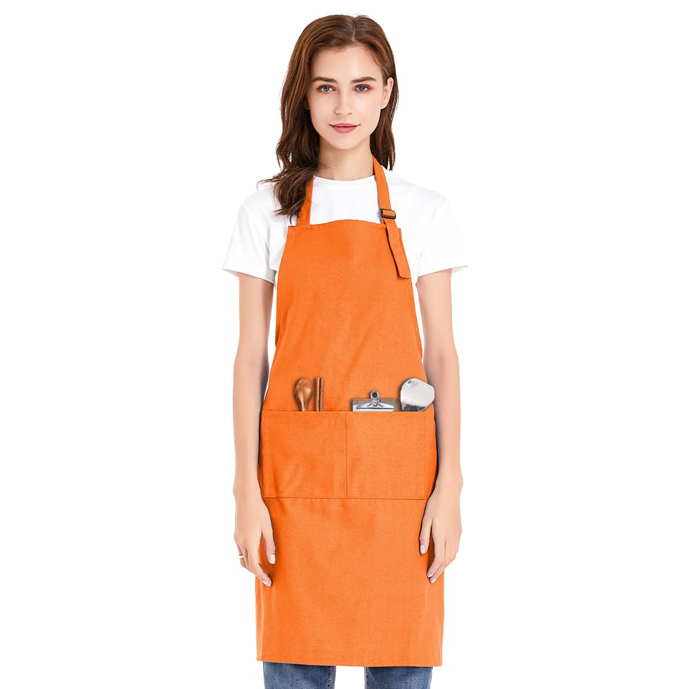 TopTie Unisex Bib Apron, Cotton Canvas Adjustable Chef Cooking Apron with Pockets