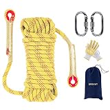 EMEKIAN 10mm Yellow Indoor Outdoor Climbing Rope, 15M(49ft) Static Rock Climbing Rope for Escape Rop