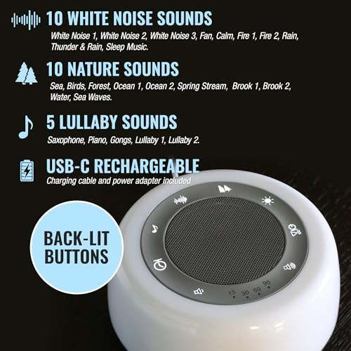 Image of Habitat White Noise Machine, Multi-Color Night Light, 25 Relaxation Sounds, Bluetooth, 4 Timer Options, 15 Volume Levels
