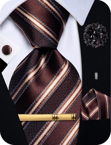 Image of Striped Plaid Ties for Men Silk Formal Necktie Set | 3.15 inch(8cm) Woven Jacquard Mens Ties with Necktie Pocket Square Cufflink Tie Clip Lapel Pin for Wedding Business Party