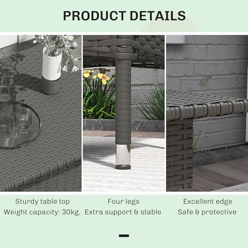 Outsunny Rattan Side Table, Outdoor Coffee Table with Plastic Board Under the Full Woven Table Top for Patio, Garden, Balcony, Grey 6 Outsunny Rattan Side Table, Outdoor Coffee Table with Plastic Board Under the Full Woven Table Top for Patio, Garden, Balcony, Grey - Image 6