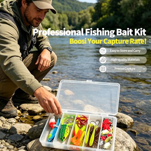 Fishing Lures, 107Pcs Fishing Tackle Box with Handbook, Fishing Gear & Bait Accessories Kit for Freshwater Bass, Ideal Fishing Gifts for Men, Father & Beginners miniatura 5