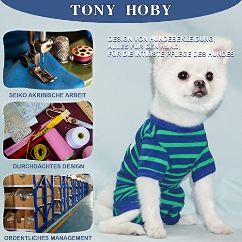 TONY HOBY Shirts für Hunde,Hundeschlafanzug mit Gestreiften und 4 Beinen Weich und Atmungsaktives Hund Tshirt Hunde Kleidung für Kleine Mittel Große Hunde (Jungen-Blau, S)