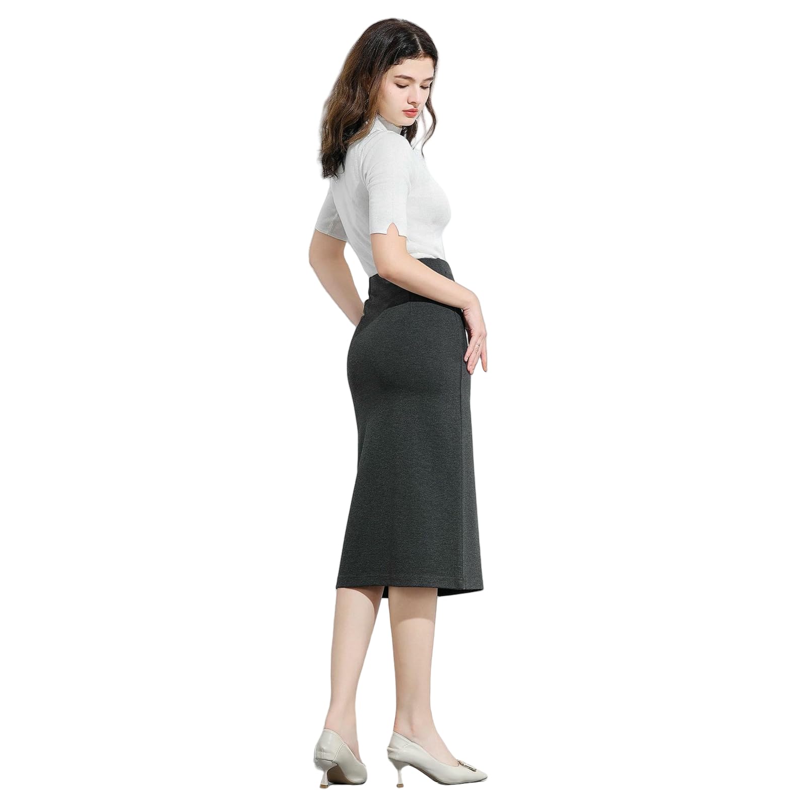 Gonna Donna Gonna da Pendolare di Media Lunghezza A Vita Alta Gonna Professionale Gonna di Media Lunghezza Elasticizzata alla Moda per Le Donne-h-m
