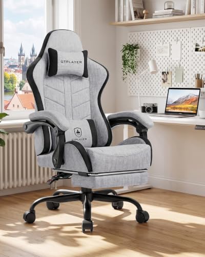 Image of GTPLAYER Gaming Chair for Adults, Computer Chair with Footrest, Grey | Ergonomic Video Game Chair with 90-155 Recline, Removable Headrest & Lumbar Support, All-Day Comfort for Home & Office