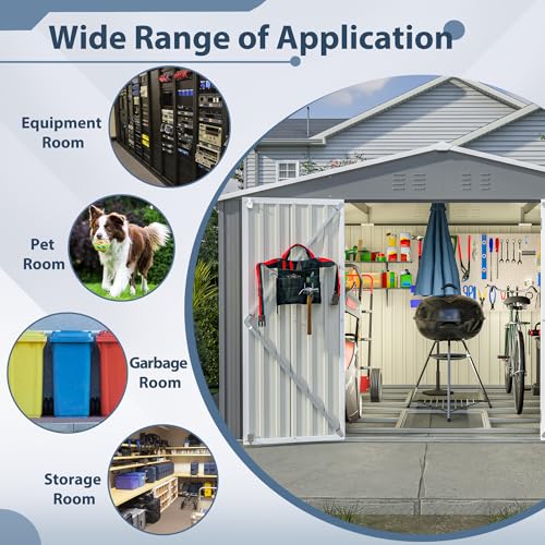 Image of YOPTO 10X8 FT Outdoor Storage Shed,Metal Shed W /Floor Frame,Garden Tool House W /Lockable Hinged Door,Air Vents & Sloped Roof,for Backyard Patio Lawn,Gray