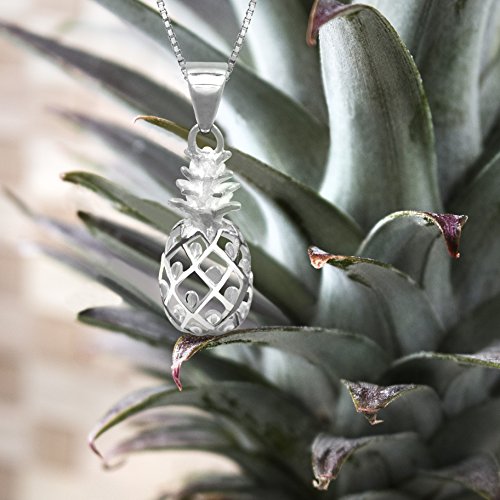 Honolulu Jewelry Company Sterling Silver Pineapple Necklace Pendant with 18" Box Chain4