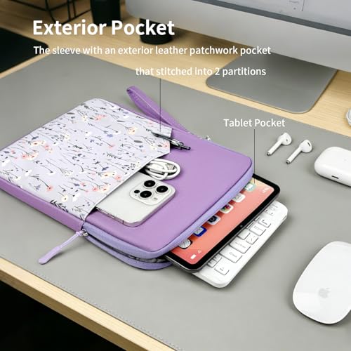 Image of MOCA Universal 7-8 Inch Tablet Sleeve Case, Polyester Protective Cover with Zipper and Wrist Strap, Compatible with Kindle, iPad mini, Samsung, Lenovo Tablets (Floral Purple, 7-8 inch)