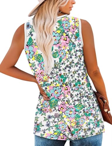 KISSMODA Womens Flora Print Tank Tops Ribbed Summer Shirt Sleeveless Summer Casual Women Blouses(S-3XL)