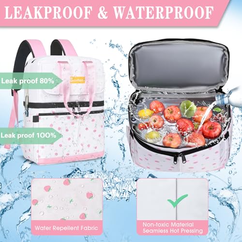 Image of Scothen Backpack Cooler with Double Decker & 12 Ice Packs- Keeps 36 Cans Cold for Up to 24 Hours- Waterproof & Leak Proof Insulated Cooler Backpack- Stylish Cooler Bookbag for Women Travel Work Beach