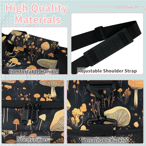 Retro Mushroom Travel Duffle Bag - Waterproof weekend luggage bag, men's sports and fitness bag, delivery hospital storage bag, overnight luggage bag with pull rod cover2