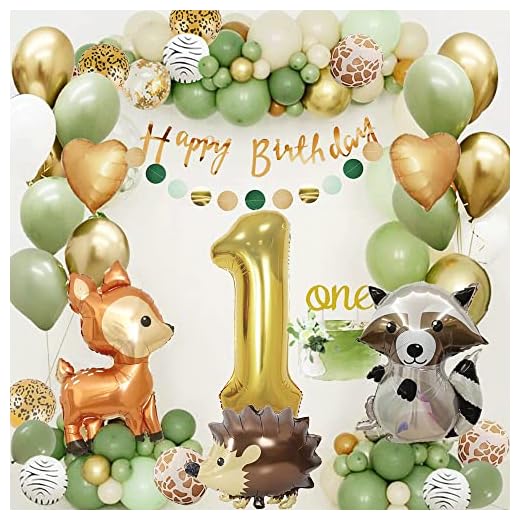 Decoracion Cumpleaños 1 Año Niño Niña, Verde Salvia Fiesta Cumpleaños Infantil, Globos Jungla Cumpleaños, Globos de Cumpleaños 1 año, Fiesta de Primer Animale Cumpleaños