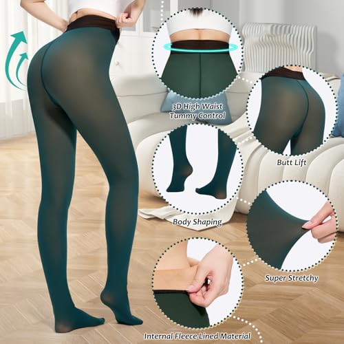 Image of Fleece Lined Tights Sheer Women,Fake Translucent Warm Pantyhose Leggings Sheer Thermal Tights for Women in Winter.