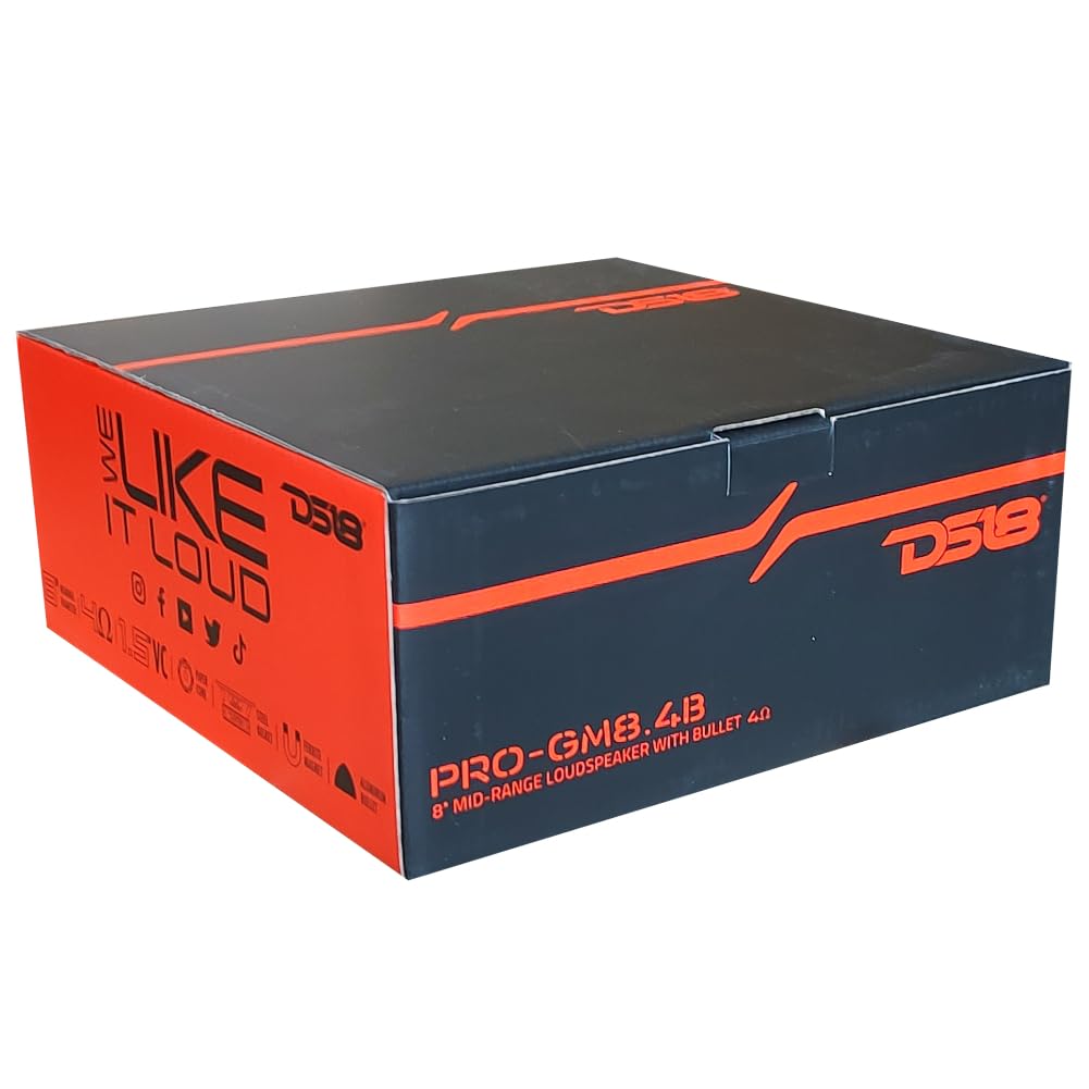 GK SOUND Kit Set para DS18 Pro-GM8.4B 1 Altavoz midrange con ojiva de 20 cm, diámetro de 200 mm 8", 190 vatios rms y 580 vatios máx., 4 Ohm, sensibilidad 95 db, para Coches, 1 Pieza