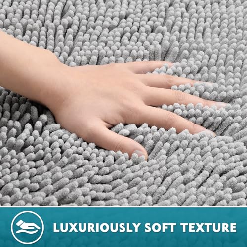RUN HELIX Bathroom Rugs Set 3 Pieces Extra Soft and Absorbent Shaggy Non-Slip Bath Rugs, Chenille Bathroom Mats, Bathrooms Set with Toilet Rugs, Perfect Bath Mats for Bath Tub, Shower, Light Grey