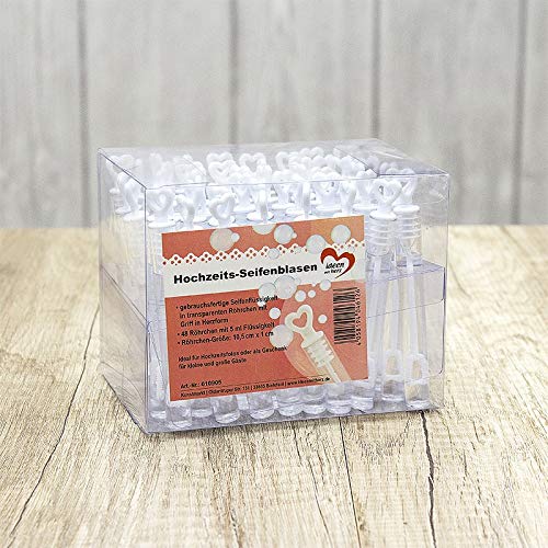 Ideen mit Herz Pęcherzyki mydlane na wesele, chrzest, urodziny, zaręczyny, Walentynki, prezent dla gości, 5 ml, z uchwytem w kształcie serca, 10,5 x 1 cm