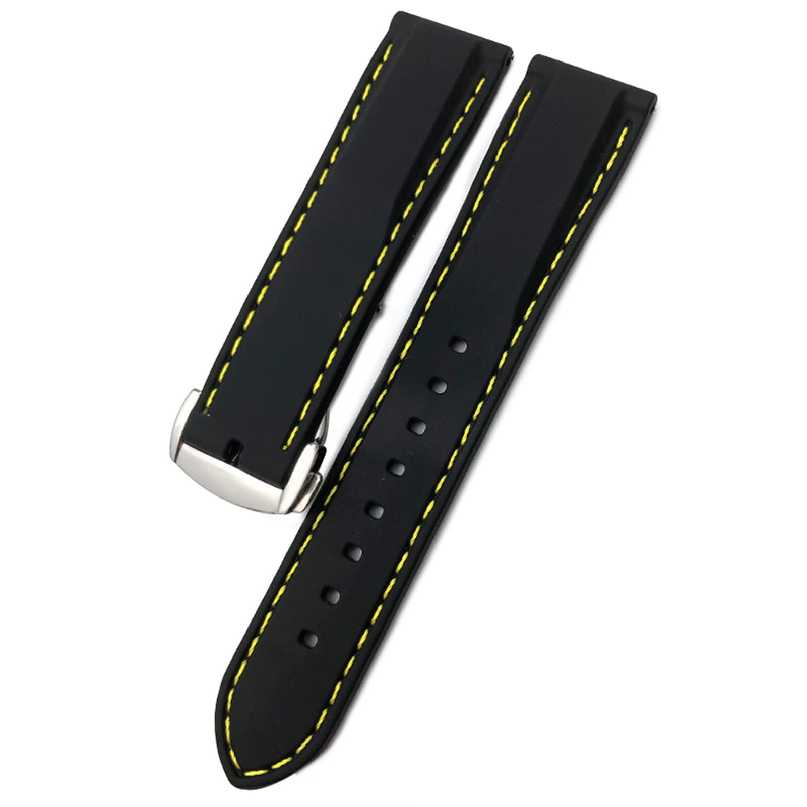 CZKE 20mm 19mm 22mm gumowy silikonowy wodoodporny zespół zegarka pasuje do Omega Seamaster dla Iwc. Pilot dla Seiko. SKX 007. Pasek obywatelski (Color : Black yellow Folding, Size : 20mm)
