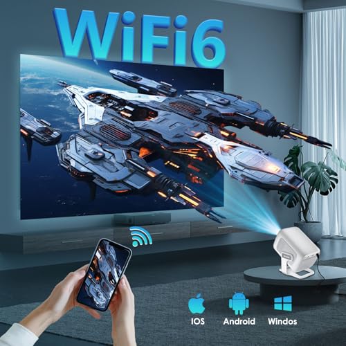 جهاز عرض ذكي صغير 4K، جهاز عرض افلام مع تطبيقات مدمجة، تركيز تلقائي بالذكاء الاصطناعي وكيستون، اسقاط قصير للغاية، سطوع 20000 لومن، واي فاي 6 بلوتوث 5.4، جهاز عرض منزلي/خارجي محمول للاجهزة المتعددة