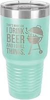 Vista 10 de DRINK BEER GRILL THINGS BLACK Vaso de bebida de 30 onzas con popote y tapa superior deslizante Taza de viaje grabada con láser con citas para asar