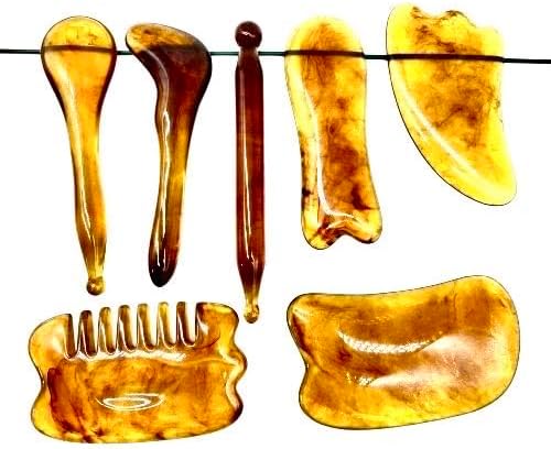 Miniatura 3 de Paquete de 7 herramientas de raspado facial y masaje de resina natural, herramientas de belleza facial y cuidado de la piel, herramientas para el