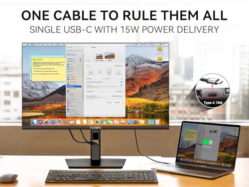 Image of CUNPU 24 inch 4K UHD Professional USB-C Monitor, 100% sRGB /DCI-P3, E2 Color Accuracy, 185 PPI Pixel-Perfect Clarity, for Mac Laptop Screen Extender, HDMI /DP, Built-in Speakers, Ergonomic Stand