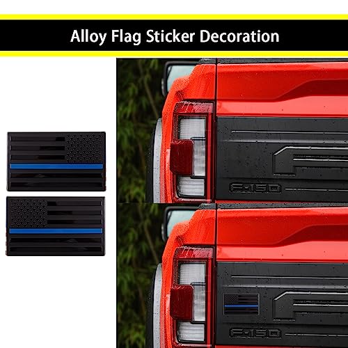 Image of XMUINT Metal American Flag Emblem, 2 Packs 5 inch USA Car Military Patriotic Sticker, Alloy Bumper Fender Door Window Trunk Engine Hood Decal for Car Truck SUV Matte Black Blue Line