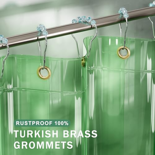 Image of AmazerBath Heavy Duty Shower Curtain and Liner 2-in-1, 100% EVA Luxury Soft Clear Mint Green Shower Curtain Liner, 72x72 Plastic Weighted Shower Curtain, 12 Rustproof Grommets & 3 Heavyweight Stones