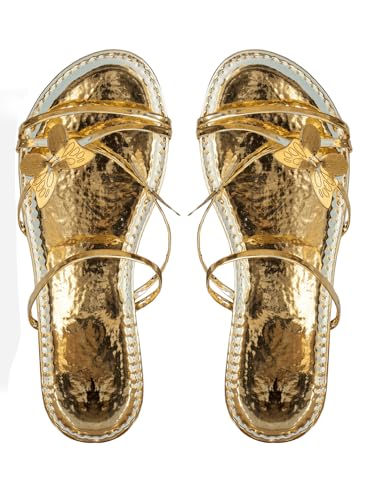 GORGLITTER Women's Gold Beach Summer Flat Sandals 2025 Strappy Cute Wedding Flats Shoes2